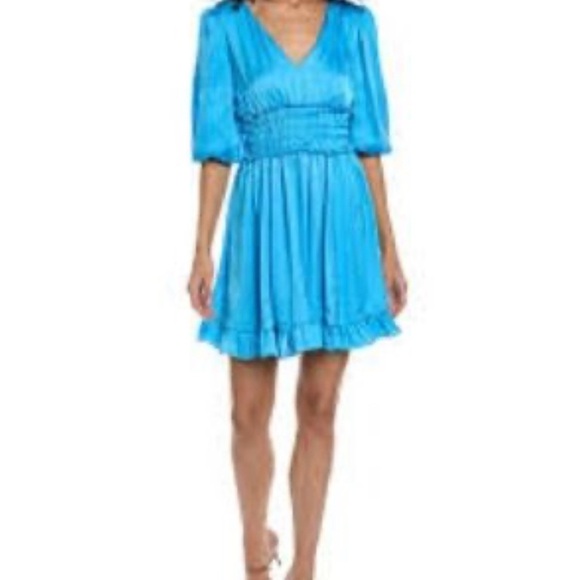 TAYLOR RUMPLE SATIN MINI DRESS BLUE SIZE 10 - Picture 2 of 5
